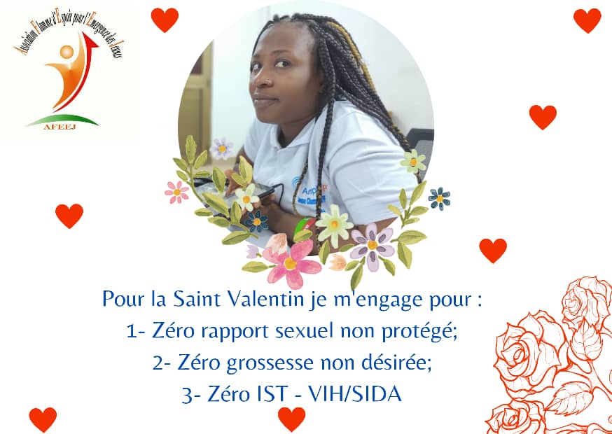 AFEEJ1's tweet photo. Pour la saint Valentin je m'engage pour :
1.Zéro rapport sexuel non protégé
2.Zéro grossesse non désirée
3.Zéro IST-VIH/SIDA
#saintvalentin
#afeej
#SaintValentinSansGND
#SaintValentinSaine https://t.co/IZmiXLIVqn