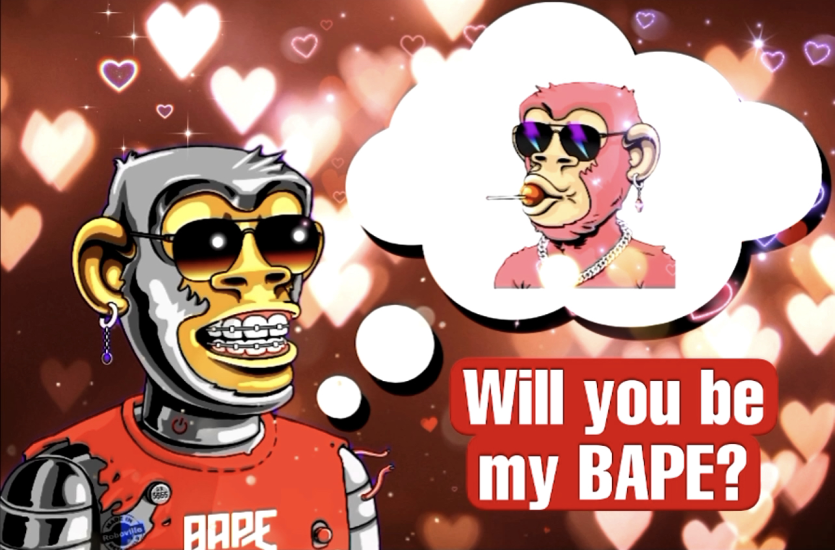 bapesnft's tweet photo. Check out this fan art that one of our Bionic Ape community members created for tomorrow.

What are your plans for Valentine's Day? https://t.co/YBPX13i1j7