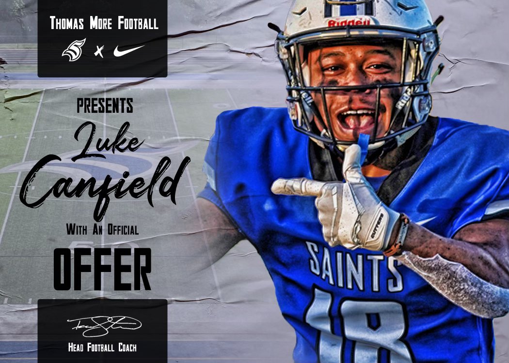 Luke2Canfield's tweet photo. After a great visit with @CoachBZink I have received a scholarship to play football at Thomas More University!
@NateInSports @OldhamEraSports https://t.co/Fmg6uHHRq6