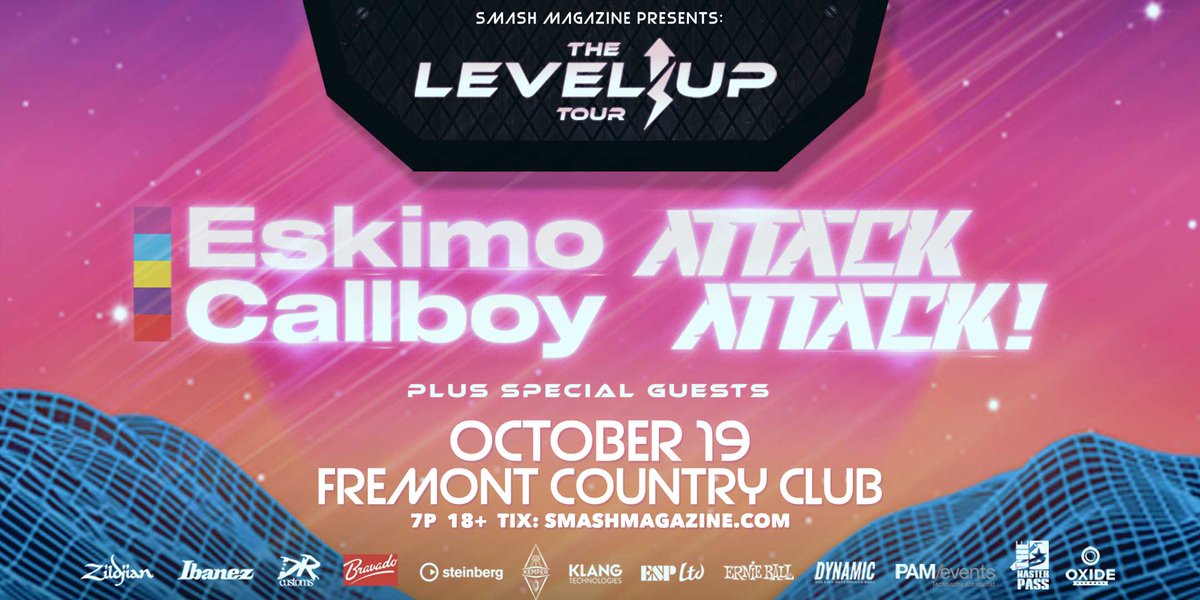 _diane_'s tweet photo. ⚡️On Sale Now⚡️
The Level Up Tour
@EskimoCallboy & @AttackAttackUS
October 19
21+ 8pm
at @FremontCCLV
Tix 👉: https://t.co/nM4GRxkd35
#TheLevelUpTour #EskimoCallboy #AttackAttackhMagazine https://t.co/Kqxngv4acA