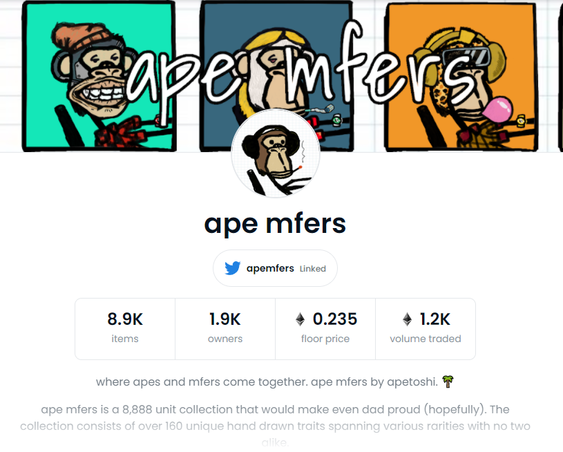 FiattotheCrypto's tweet photo. FLOOR IS RISING!🚀

#apemfers next 0.30E

LINK:
https://t.co/8enkkT1GOm https://t.co/SAHF90wRdS