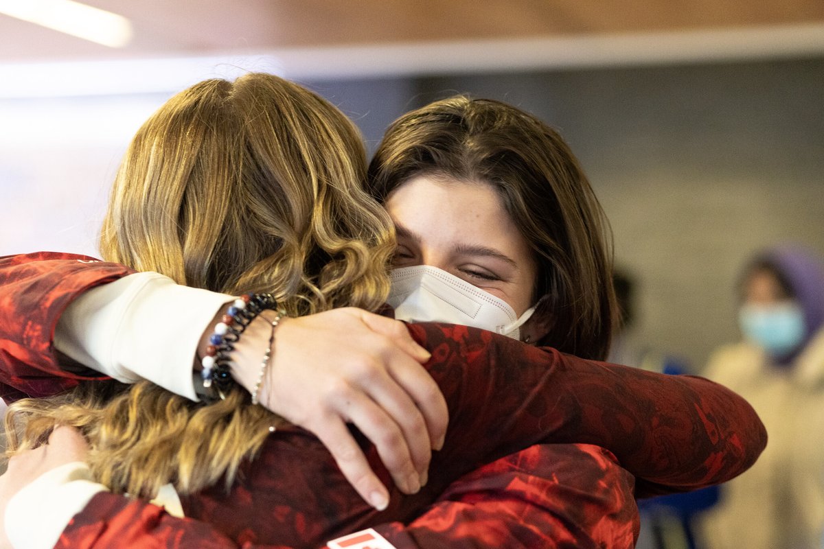 TeamCanada's tweet photo. Abigail Strate and Alexandra Loutitt did Calgary and all of #TeamCanada proud at #Beijing2022! 💪🇨🇦

We just hope they didn't have to pay extra on their flight home with the weight of these medals! 👀🥉

📸@nathaniel_mah / nmah_media / @SJ_can https://t.co/d36Z9e5pul