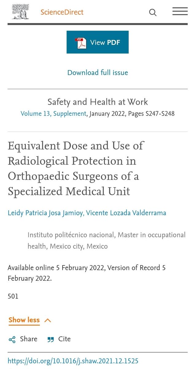 Maestría en Ciencias en Salud Ocupacional,ENMH-IPN (@mcsosh_ipn) on Twitter photo La #MCSOSH participó en el #ICOH2022 con el tema: '#EquivalentDose and Use of #RadiologicalProtection in #OrthopaedicSurgeons of a Specialized MU', a cargo de la egresada <a href="/lpjossa/">LeidyJossa</a> y Dir. Tesis <a href="/VicenteLozadaB/">Vicente Lozada-Balderrama</a>.
Abstract disponible en Saf Health Work, DOI: doi.org/10.1016/j.shaw… La #MCSOSH participó en el #ICOH2022 con el tema: '#EquivalentDose and Use of #RadiologicalProtection in #OrthopaedicSurgeons of a Specialized MU', a cargo de la egresada <a href="/lpjossa/">LeidyJossa</a> y Dir. Tesis <a href="/VicenteLozadaB/">Vicente Lozada-Balderrama</a>.
Abstract disponible en Saf Health Work, DOI: doi.org/10.1016/j.shaw…