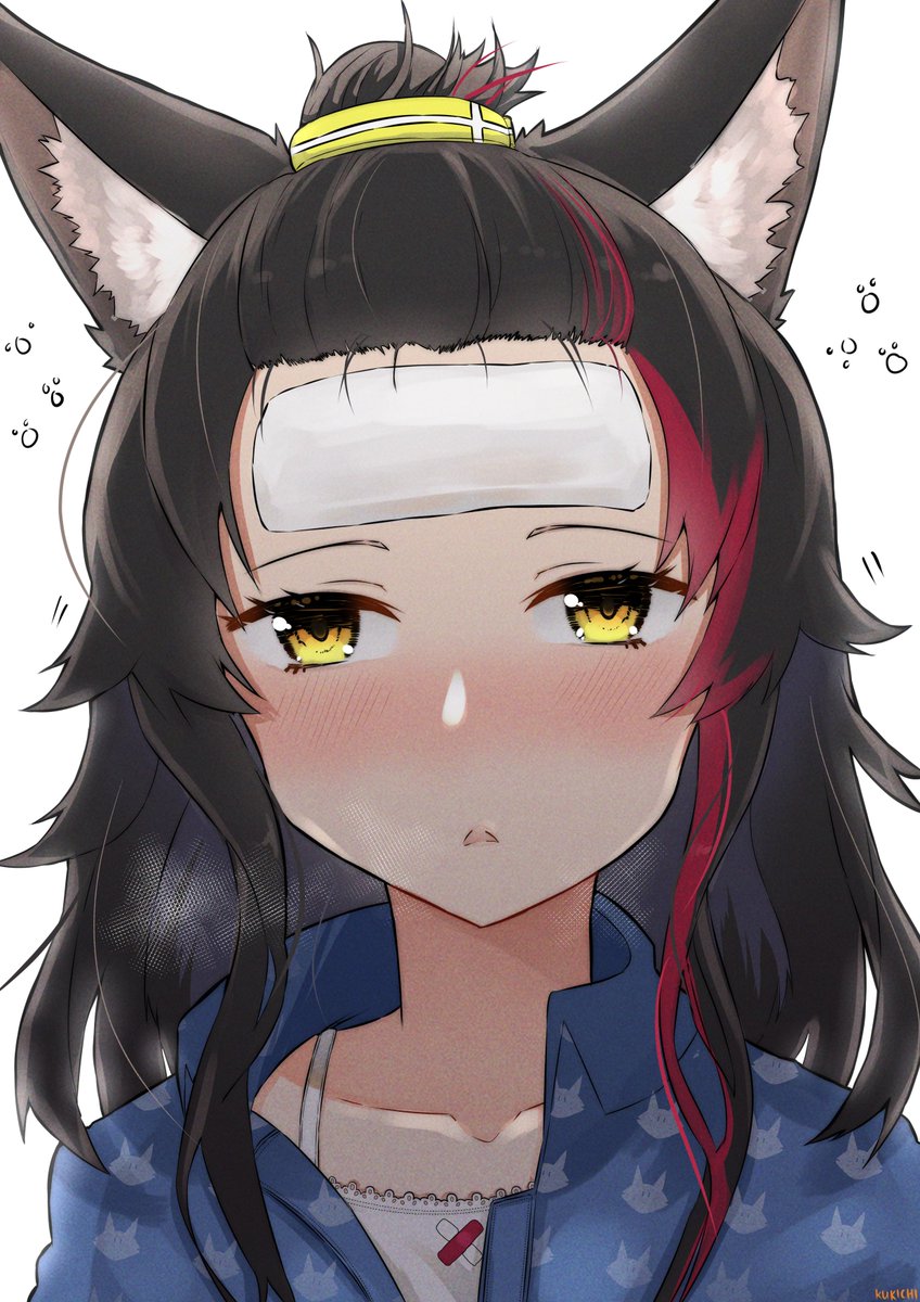 ookami mio 1girl animal ears solo black hair streaked hair pajamas wolf ears  illustration images