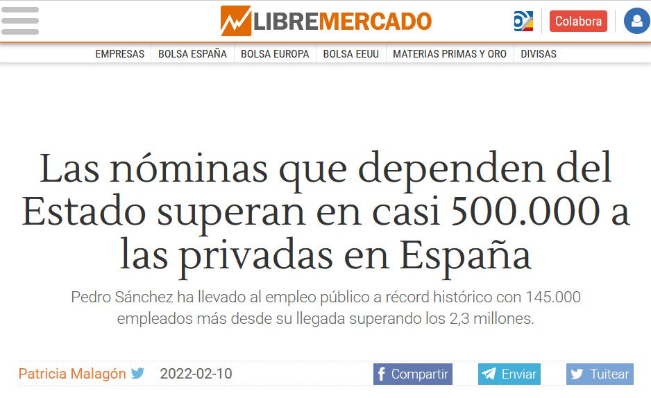 Definición de insostenibilidad. Ya hay más funcionarios que asalariados en el sector privado.

Camino a la quiebra.