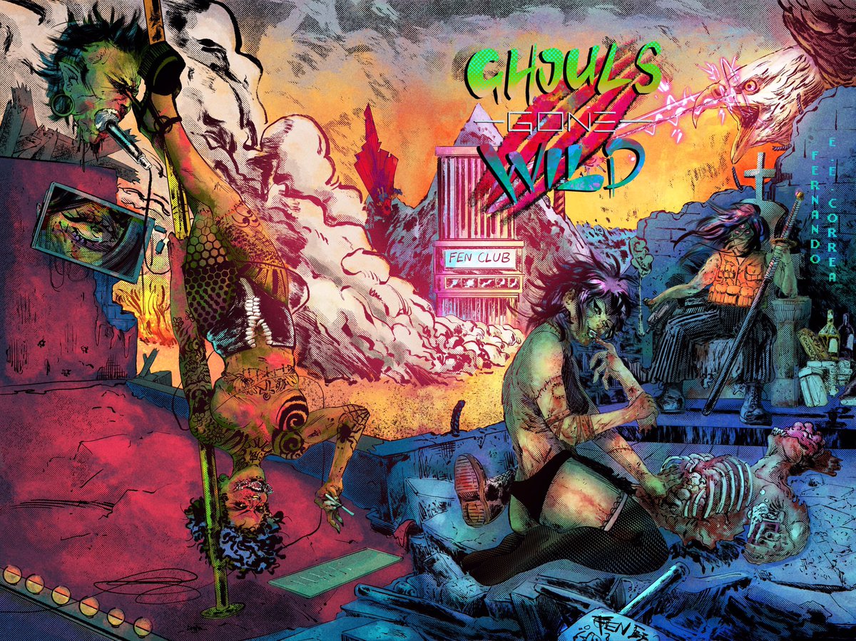 pixelateforwork's tweet photo. Thought yinz would appreciate these process shots of @fencorrea’s Ghouls Gone Wild! Check out his page for this and the latest book I illustrated. Certified fentastic ✔️
#illustration #poetry #poetria #digitalart #coverart #process #progress #monsters #horror #neon #comicart https://t.co/rRC0wZ7RGc