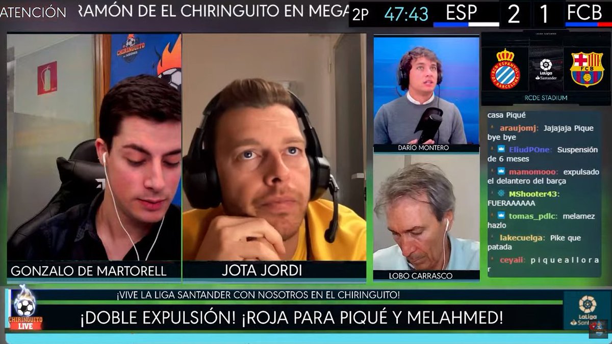elchiringuitotv's tweet photo. 🔴¡EXPULSADOS PIQUÉ Y MELAMED! Minuto 92. 
Espanyol 2-1 Barça #ChiringuitoLive 
🔴https://t.co/lES2mJyJLq
🔵https://t.co/PGoWMpbvAP
🟣https://t.co/uy59B6tvAR https://t.co/2KIhCAl955