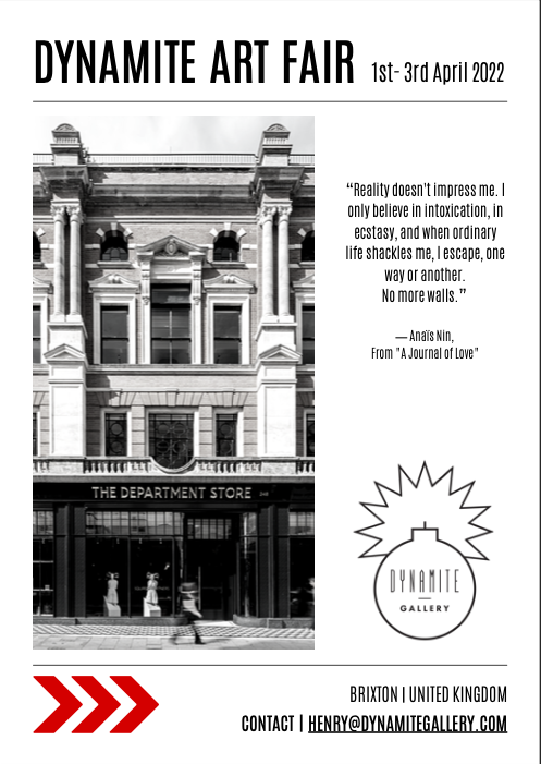Dynamite Art Fair - Brixton: 31st March - 3rd April. 
This will be a great event. 
Get your tickets here: eventbrite.co.uk/e/dynamite-art…