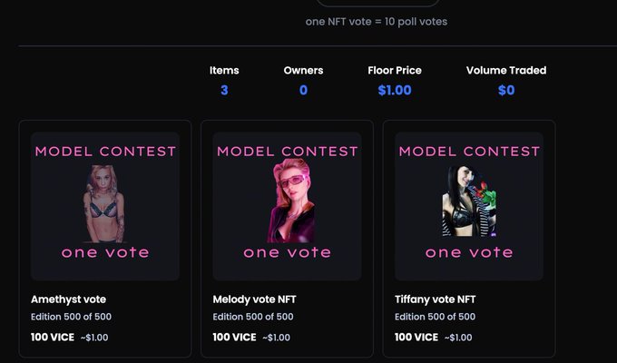 FINAL MODEL COMPETITION, buy #NFT for your winner each NFT counts as 10 poll votes  https://t.co/I6ZshcEizP<a href="/tag/nft"class="tags">#NFT</a><a href="/tag/nfts"class="tags"><span>#nfts</span></a>