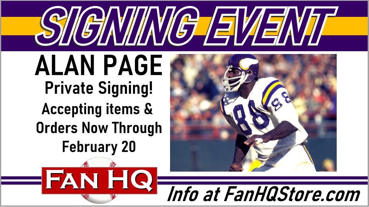 FanHQ's tweet photo. LAST CALL! Alan Page orders are due today! Pre-order a signed mini helmet, football, photo, and more.
Check out all the options here👉https://t.co/GuuzvY6O3M #SKOL https://t.co/QRZgo3hMZ4