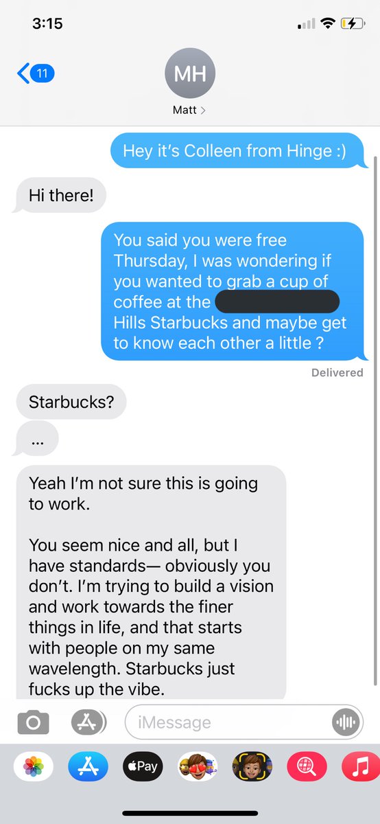 Coll3enG's tweet image. I literally can not take online dating anymore how is a guy going to be insane about a Starbucks date ?????