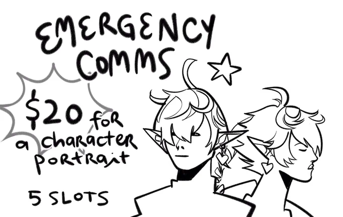 EMERGENCY COMMS ⭕️

hey yall, my day job is not being enough anymore for me to pay bills, therefore i'm opening up 5 slots of simple portrait commissions, my ko-fi is also open for tips!

RTs are very much appreciated 

https://t.co/xFHU75fkEQ 