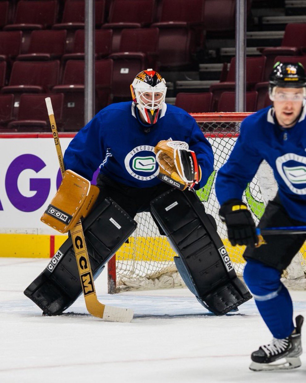 Grady Sas on X: Demko with the classic Trevor Linden and Kirk McLean photo  on the back of his retro mask! #Canucks  / X