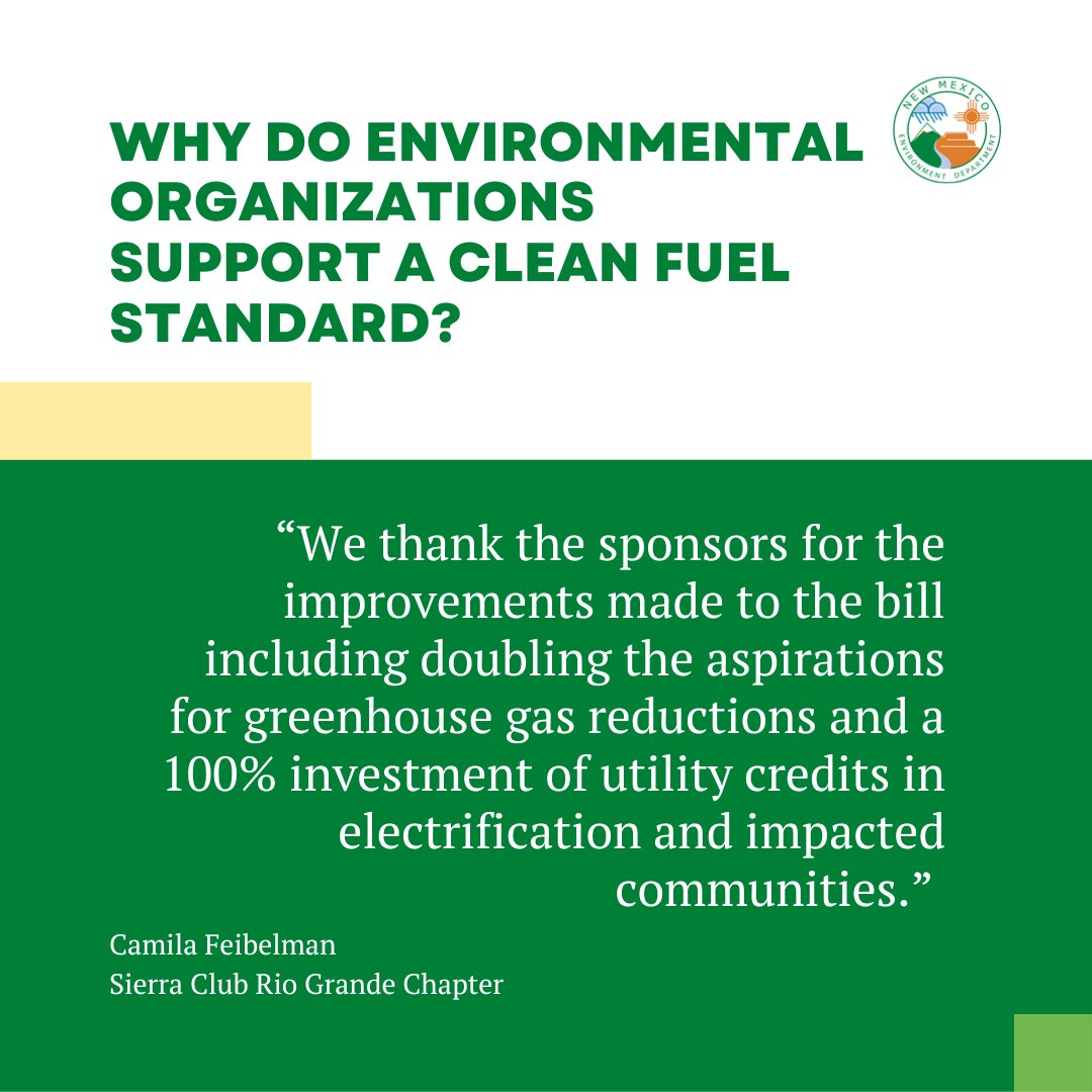 NMEnvDep's tweet photo. Environmental organizations support SB14 because a #CleanFuelStandardNM is key to reaching New Mexico's ambitious greenhouse gas reduction goals. Tell your legislator to support SB14 at https://t.co/bfyDZo6hrZ #nmleg #nmpol https://t.co/9537toMZjE