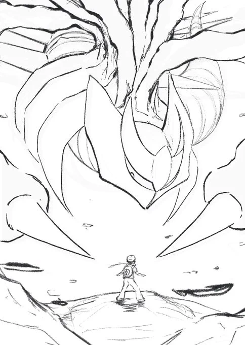 すちさん(@suchi_paint)と線画交換をしてギラティナ塗らせていただきました!ご本人にも言ったのですが、劇場版のポスターのような熱い構図で塗っててめちゃくちゃ楽しかったし人様の線画で色を塗るのは初めてなので新鮮でした!!😊 