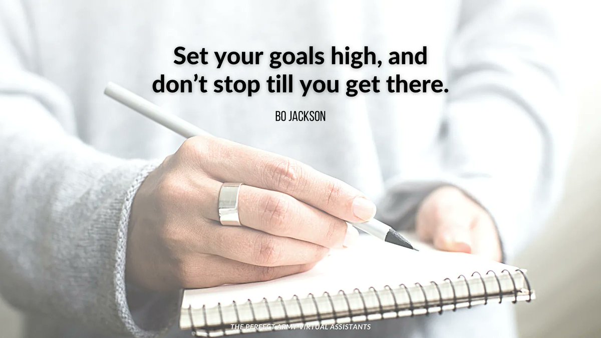 ThePerfectArmy's tweet photo. Set your goals high, 
and don’t stop till you get there. —Bo Jackson

#freelancer 
#workfromhome 
#hireava 
#virtualassistant
#goals 
#inspirational https://t.co/Wh4mPbHCM7