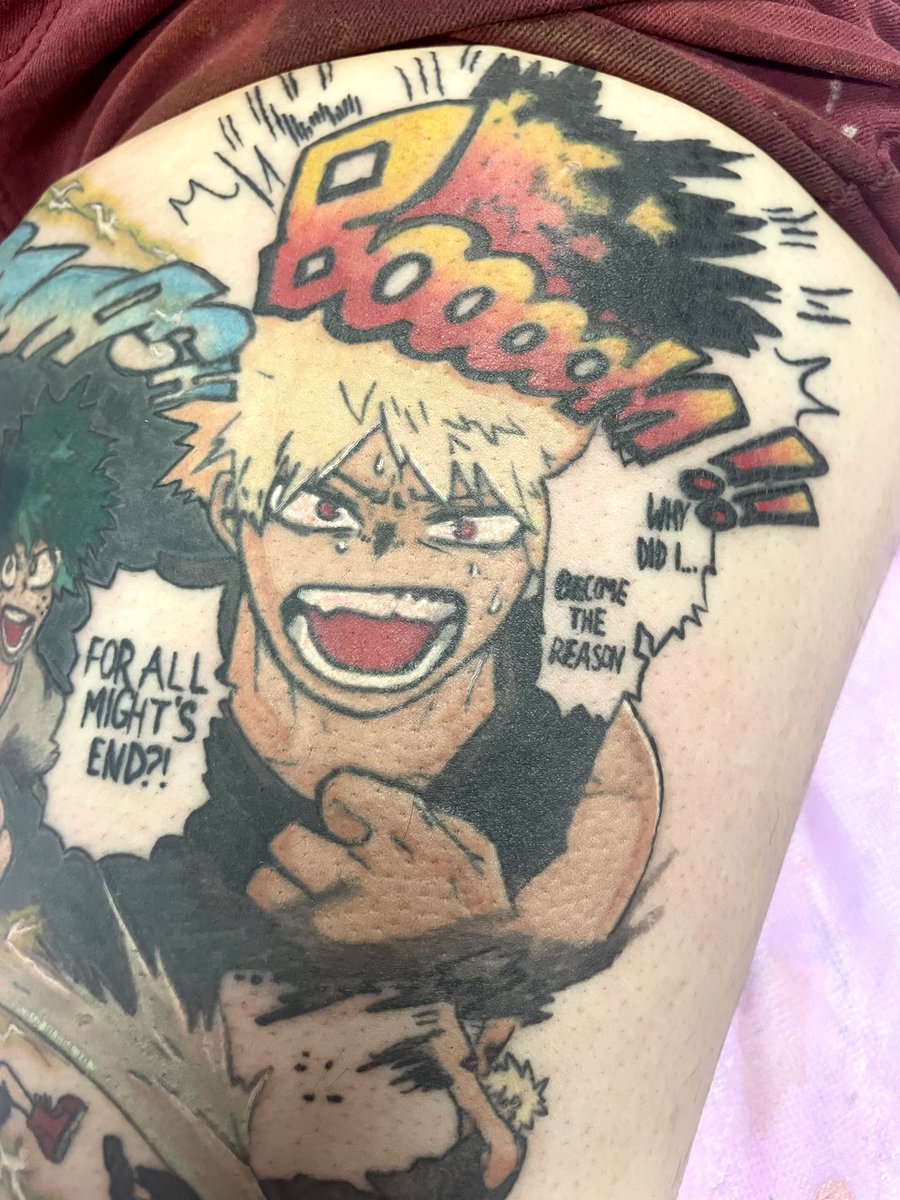 sheepscribbles's tweet image. A big project of a full my hero thigh piece