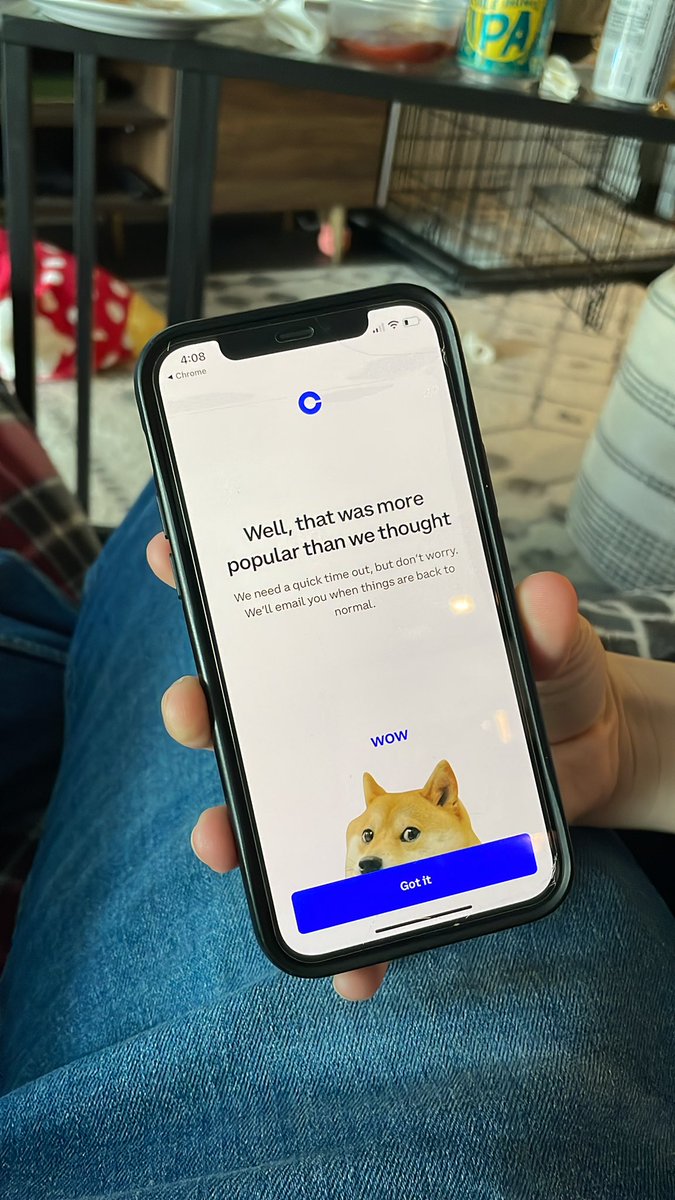 thestirbar's tweet photo. Lol my wife used the QR and apparently the @coinbase site crashed from that ad https://t.co/lP6Z9qZDET