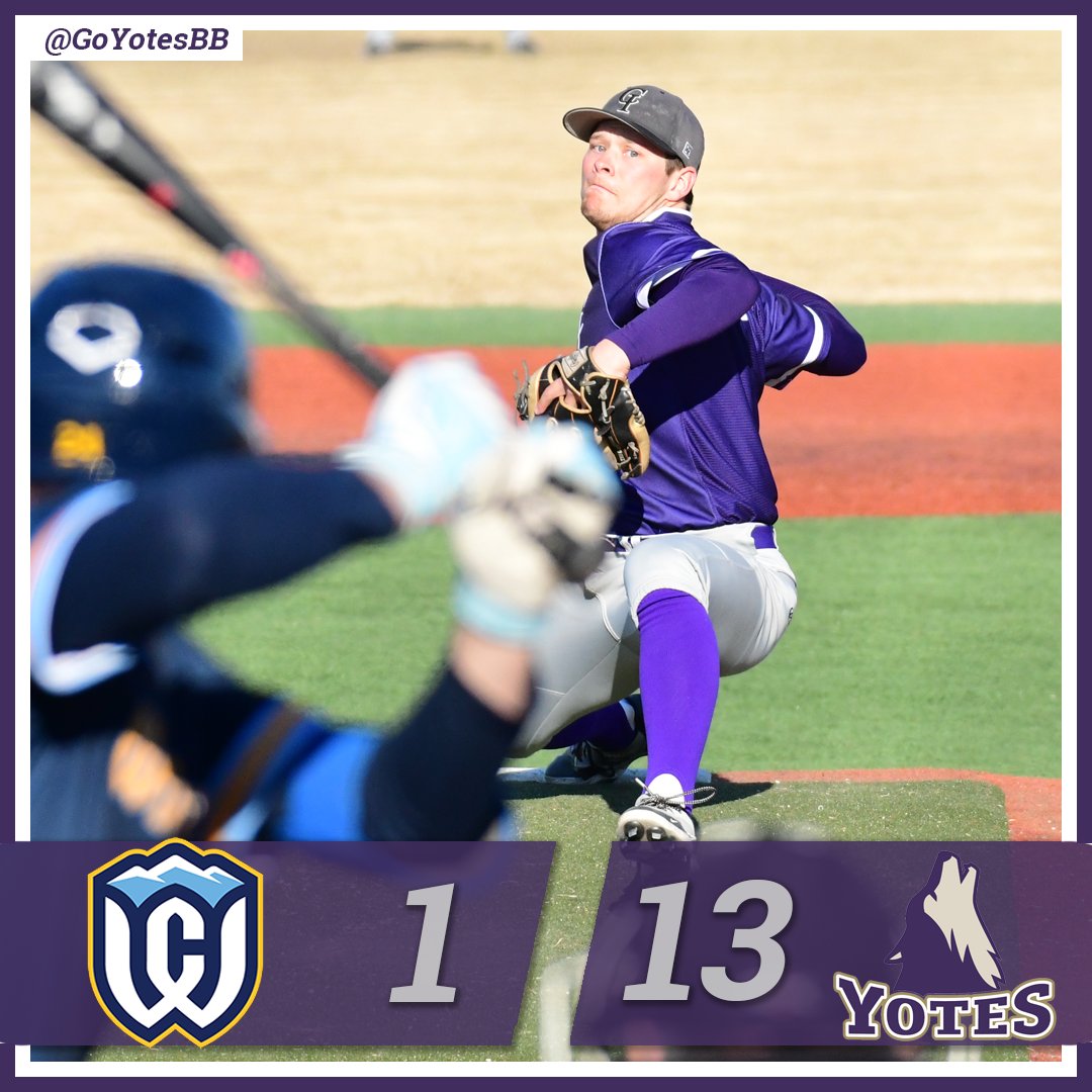 YoteAthletics's tweet photo. Did you bring your broom out for @GoYotesBB, who pull off the weekend sweep with a 13-1 win over Whitman in the nightcap. The Yotes have now won five-straight games. Starting pitcher Kirby Robertson goes six solid innings and records nine strikeouts to raise his record to 2-1. https://t.co/1vvn2BWpuV