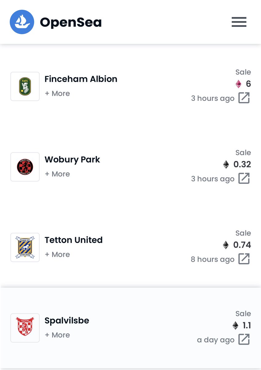 #Footium prices going 📈👀

Only 10 clubs before a 0.3 #ETH floor
25 to 0.5 
67 to 1 ETH  

🧾Last 4 sales

D7 - 0.32 ETH 
D6 - 0.74 ETH 
D5 - 1.1 ETH 
D2 - 6 ETH 

<a href="/Footium/">Footium</a>