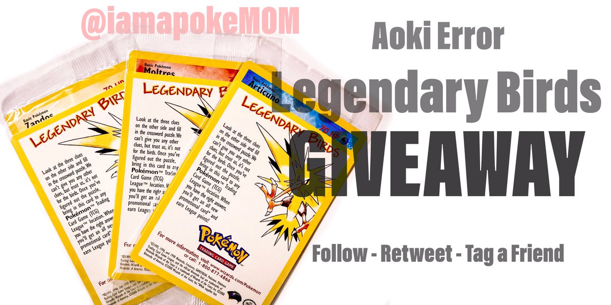 🔥🌟Pokemon Giveaway🌟🔥

These WOTC Legendary Bird promos from the movie “Power of One” were incorrectly printed with Toshinao Aoki labelled as the artist.

➡️ HOW TO ENTER ⬅️
➕Follow 
🔄 Retweet
📝 Tag a Friend

#pokemon #pokemontcg #giveaway