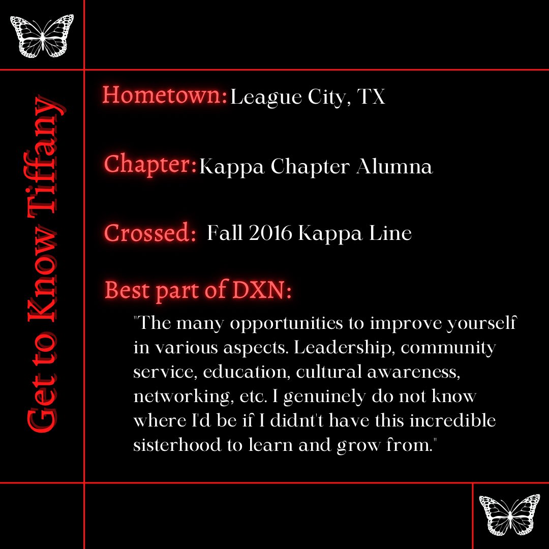 DeltaXiNu's tweet photo. Up next for our National Executive Board spotlight is…

Our Vice President of Operations… Tiffany Wade! She is an alumna of the Kappa chapter from the University of Houston Clear Lake. We are so excited to have Tiffany aboard to make sure everything gets done on the board. https://t.co/urzboElGEA