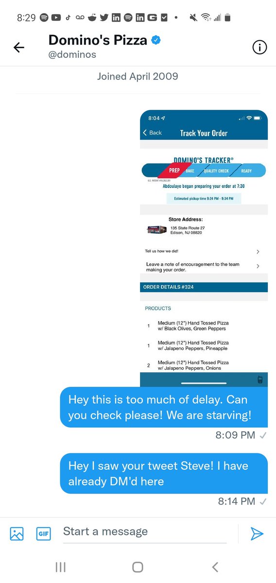 riyalize's tweet photo. @dominos Waiting for reply to DM!!! This is too much of wait! https://t.co/rdgdiaizHN