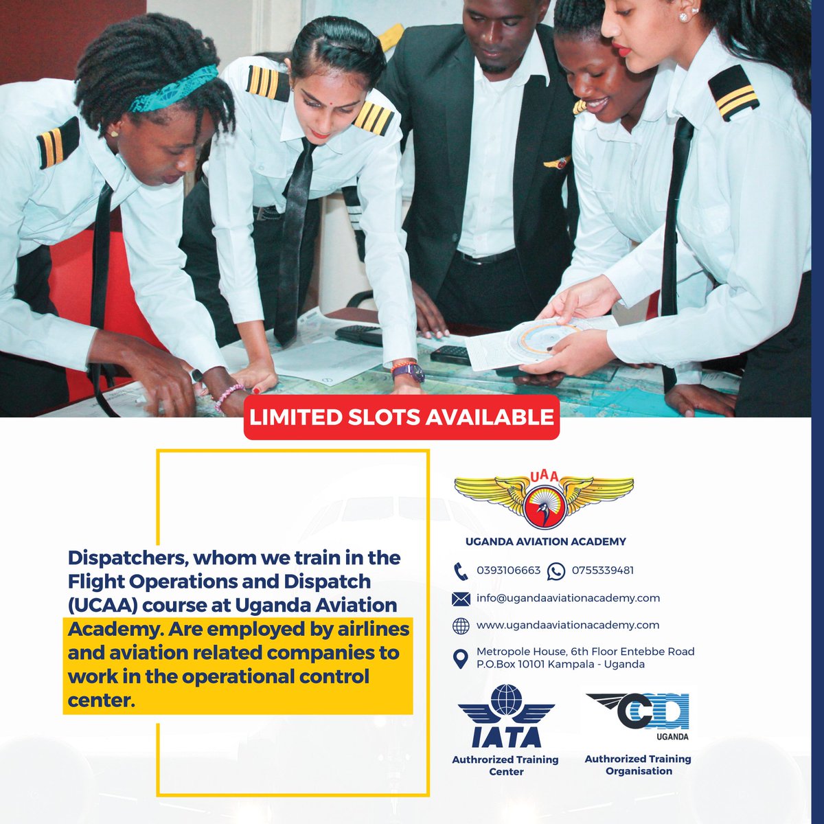 ugaviationsch's tweet photo. Dispatchers that we train in the Flight Operations and Dispatch (UCAA) course, are employed by airlines and aviation related companies to work in the operational control center.

REGISTER NOW!
Or Whatsapp us on +256 755339481 for assistance. 
#uaa #applynow #Feb2022intake https://t.co/1oiB2huvbY