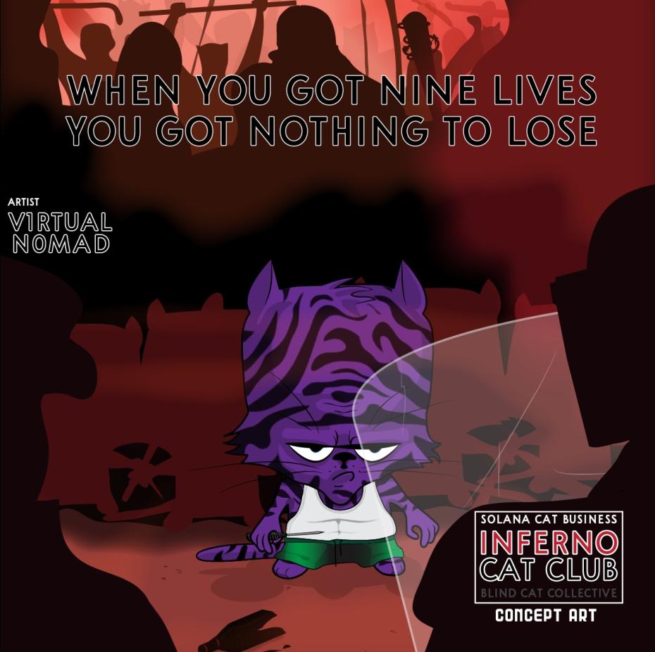 Inferno_CC's tweet image. Here is a sneak peak for the new collection: Inferno Cat Club. Remember, 1 Solana Cat Business = 1 Inferno Cat Club 👀 #wagmeow