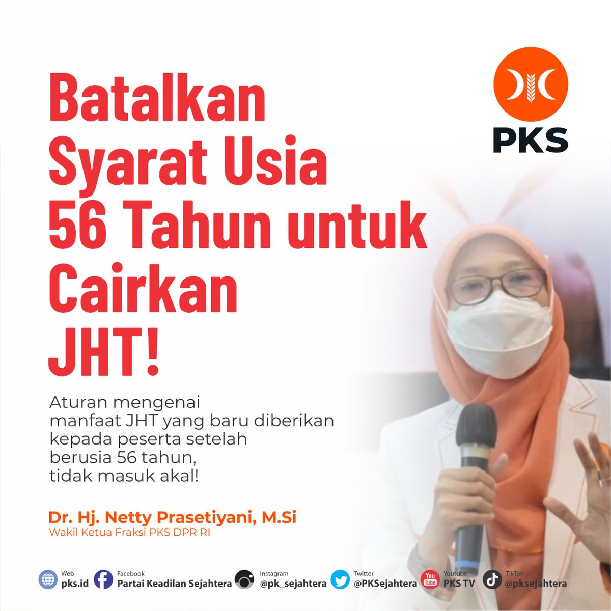 PKS_Bandung's tweet photo. Batalkan Syarat Usia 56 Tahun untuk cairkan JHT

#CabutPermenJHT56Tahun 

@netty_heryawan @pksjabar @PKSejahtera https://t.co/BRJEHHKu0W