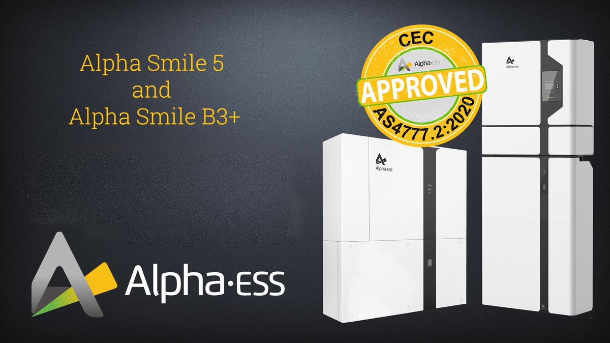 OneStop_wh's tweet photo. AlphaESS SMILE5 &amp; AlphaESS SMILEB3+ are now CEC Approved and in stock at OSW!
Call you account manager to secure your stock or click the link below for more info!
https://t.co/YlwzlX8FOV https://t.co/fM6rR4SODZ