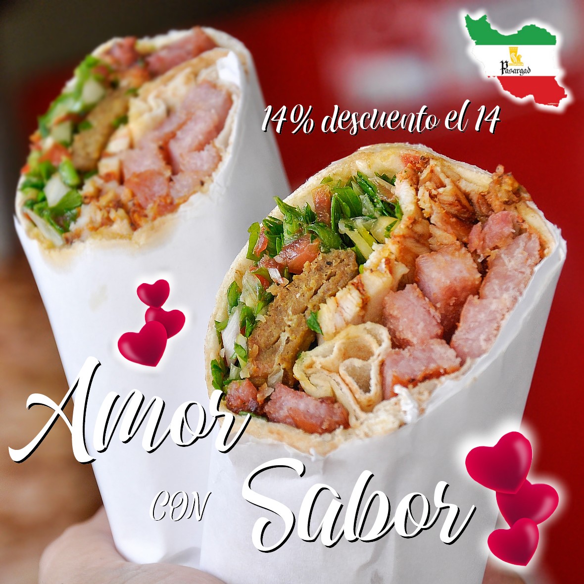 ¡Anótate con esta promo para el Día de los Enamorados!

Te tenemos el 14% de descuento en nuestras delicias este lunes 14 Día de los Enamorados.❤️

¡Aprovecha de disfrutar este Amor con Sabor, de 14% el 14! 🎉

Estamos en Chacao, con delivery propio.