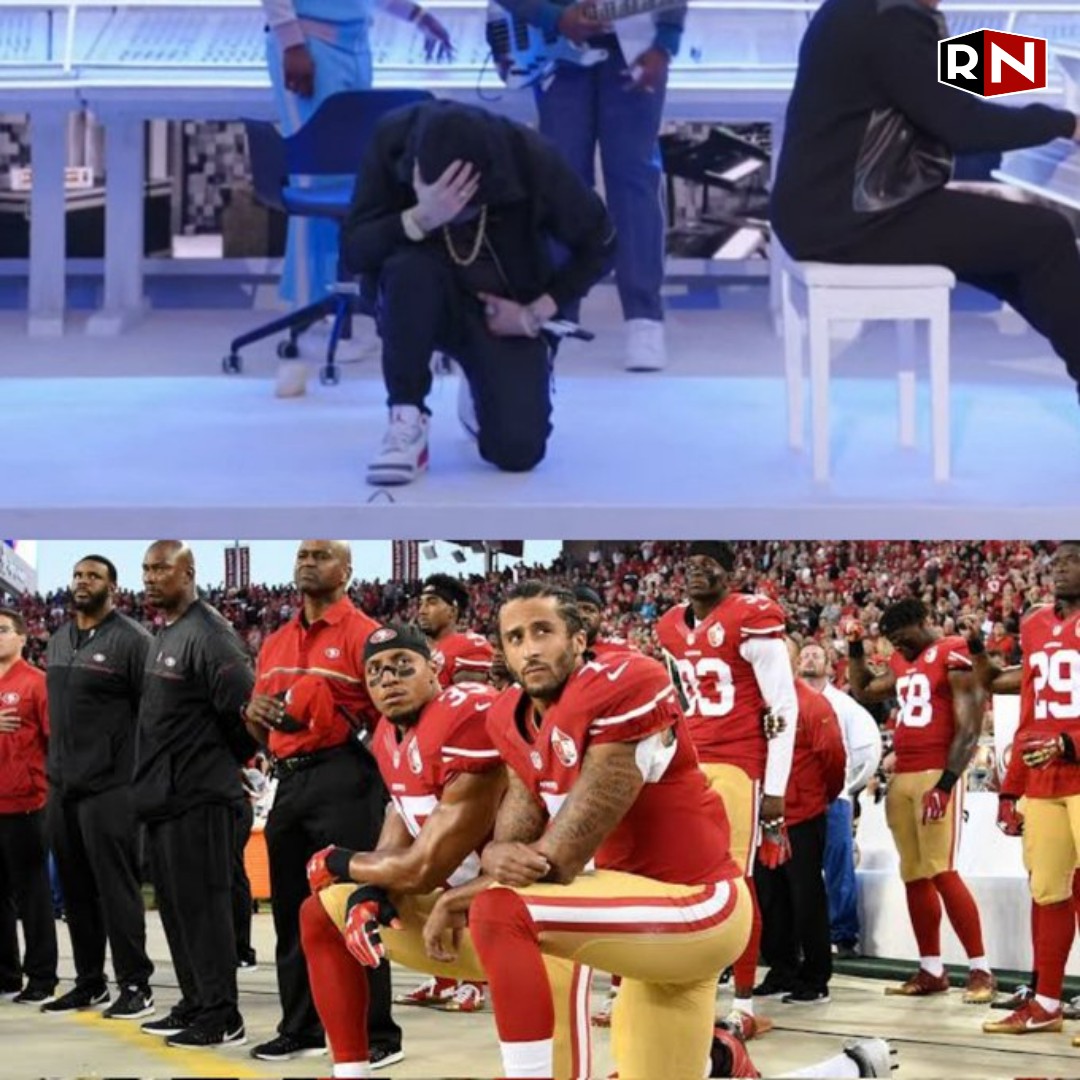 RNDeportesTM's tweet photo. ¡GRANDE EMINEM!🔥

La NFL le habría prohibido a Eminem arrodillarse durante el #HalfTimeShow para homenajear a Colin Kaepernick, jugador que protestó contra la violencia racial lo cual le costó su carrera.

Pesé a todo esto, a Eminem le valió y lo hizo durante el show.👏👏 https://t.co/1RZxhb5NuG