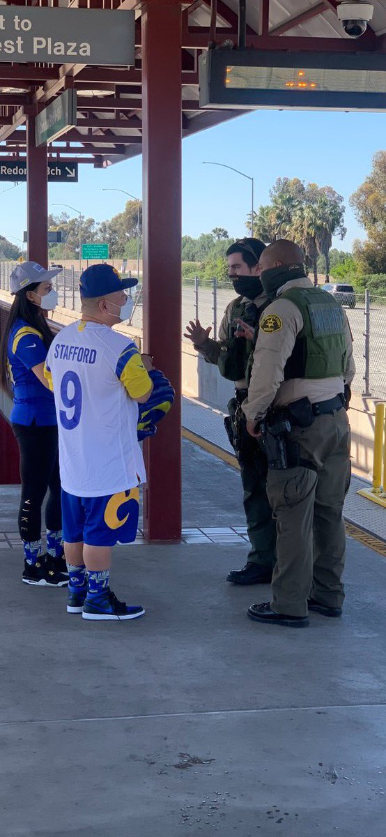 TransitLASD's tweet photo. .@TransitLASD Captain Kehoe out with our Explosives Detection K9 Deputies and the rest of our #superbowl deployment this afternoon, watching the @metrolosangeles buses and trains, making sure that they’re ready to take u home.
#letsgo!!
#whosgoingtowin 
@lasdhq 
@lacosheriff https://t.co/2OYqV8Bf22