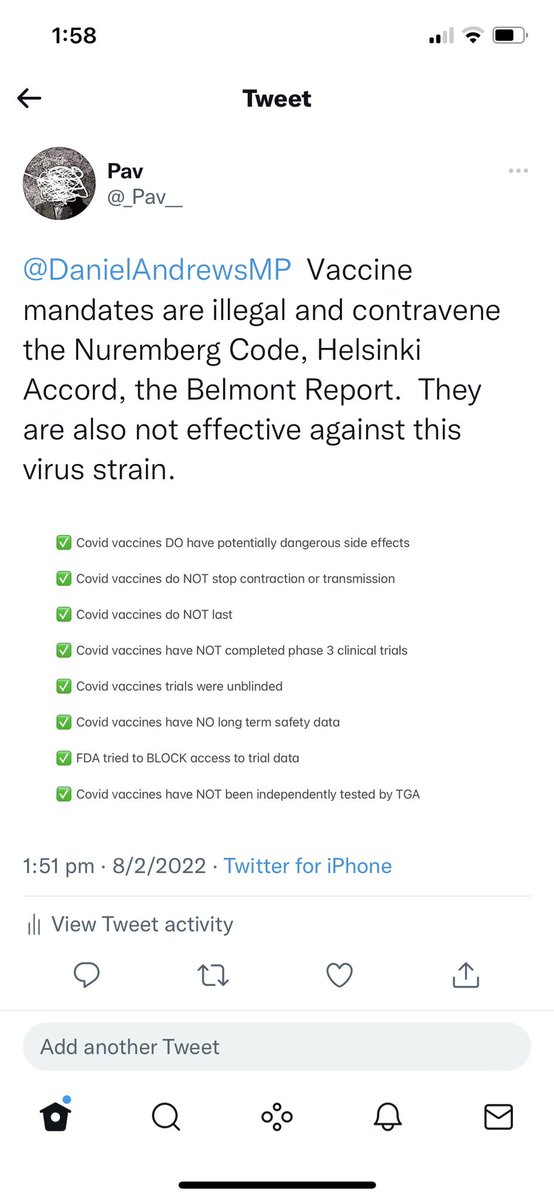 <a href="/AussieVal10/">Valerie💐</a> What gives him the right to coerce people into taking an experimental vaccine when there is no access to safety trial data and there actually has been no independent safety study done by the regulator?  RECKLESS