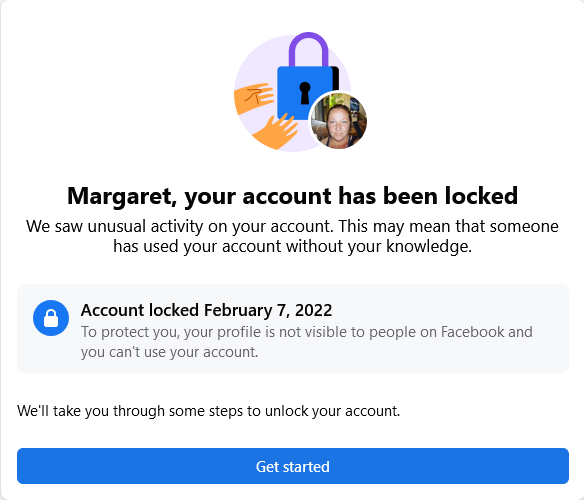 MargMorin333's tweet photo. Goodbye facebook you won't let me back in keep getting error code messages saying try again later! So frustrating. My whole life was on facebook. #unfair https://t.co/eNqlbz61LM