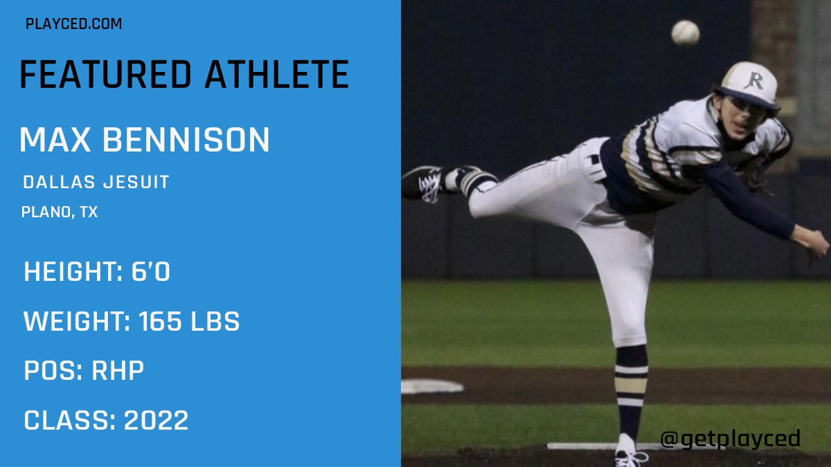 RossHawley39's tweet photo. Tonight's Featured Athlete is Spring Hill College commit Max Bennison. Max enters his senior year at power house Dallas Jesuit. We want to wish Max best of luck as they get ready to start the season.
@BennisonMax https://t.co/OWIGbI6b1b