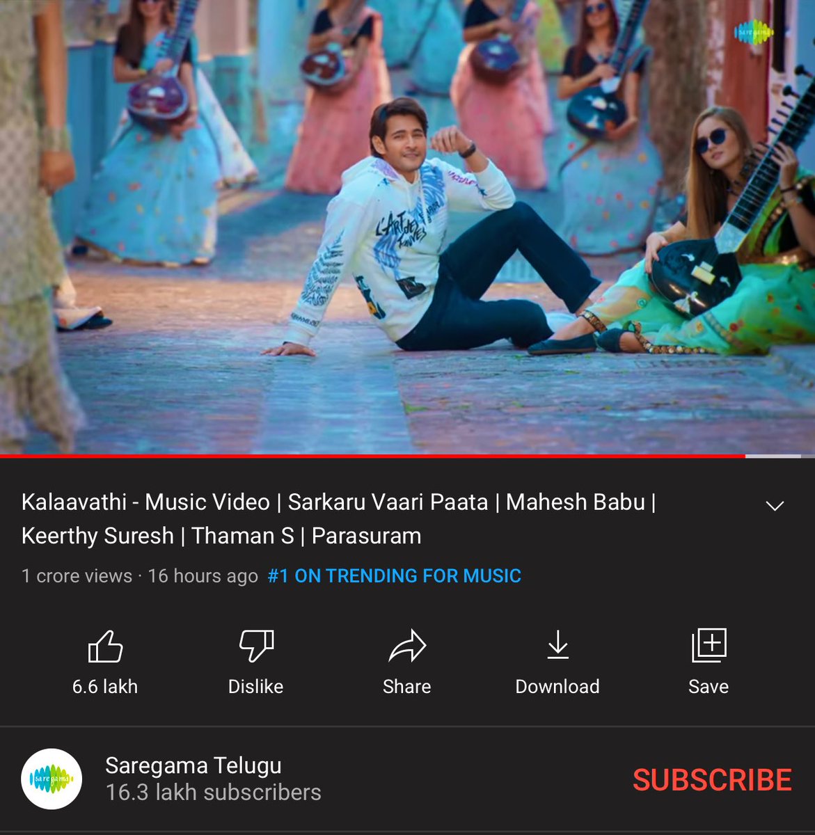 #Kalaavathi ON TOP !! ⭐️💿 #SuperStarShining  #SVPFirstSingle #SarkaruVaariPaataMusic #SarkaruVaariPaata 💃🎵♥️
