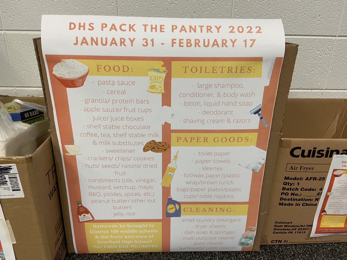 Last call to help ⁦<a href="/109Shepard/">@109Shepard</a>⁩ ⁦<a href="/109Caruso/">Caruso Middle School</a>⁩ and ⁦<a href="/DeerfieldHS/">Deerfield H.S.</a>⁩ #PackThePantry. Donations taken at both middle schools through Thursday! #Engage109 ⁦<a href="/SMSStuCo2/">SMS StuCo</a>⁩ ⁦<a href="/Deerfield_IL/">Village of Deerfield</a>⁩
