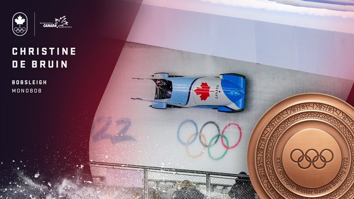 TeamCanada's tweet photo. 🥉HISTORIC BRONZE 🥉

Christine de Bruin slides to a bronze medal in the Olympic debut of women’s monobob 🤩🙌

Details: https://t.co/GNodOx3IsS https://t.co/LYKbaTgxEp