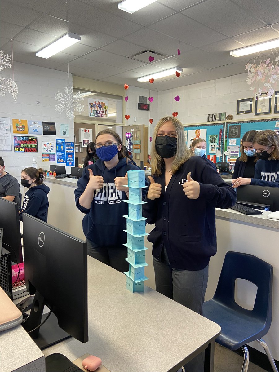 ms_etherington's tweet photo. BBI Gr 10 students getting to know each other - writing common characteristics on index cards & then using them to build the tallest tower #community #fun #leaders #groupwork #names #sharing #laughing #EdenBusiness #EdenBiz #flyermeup🦅💙 @EdenPrincipal https://t.co/VBnpvnfRm2