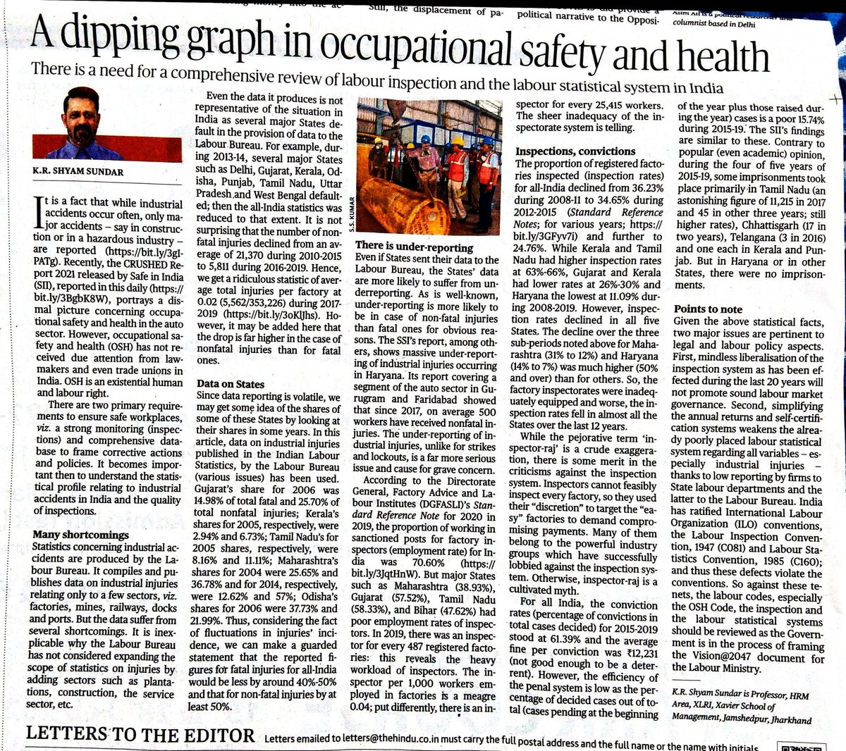 ramavenu's tweet image. Excellent piece on real state of affairs on #OSH in industrial settings. Author has captured the status quo well. When the Inspections System has failed, how will Self Declarations to Compliance help ? What will happen when #OSHCode ? Will there be a serious review atleast now ?
