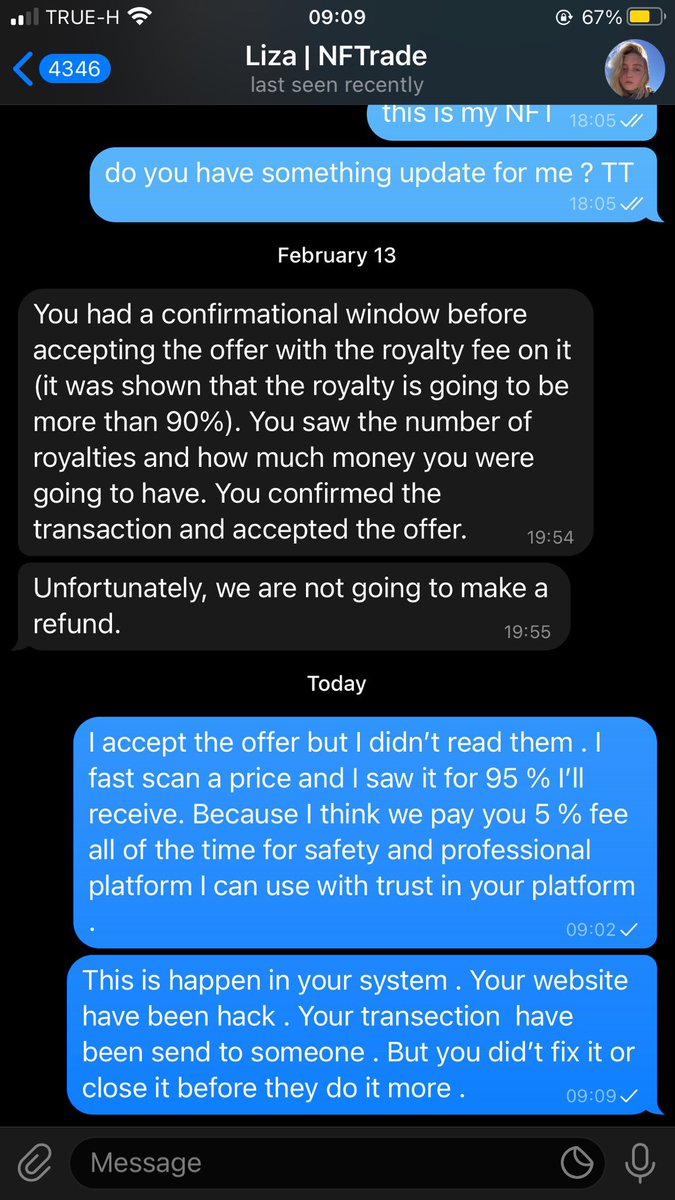 👎👎👎 <a href="/NFTradeOfficial/">NFTrade</a> is very bad #NFTMarketPlace in the #NFT World!!! This is how they solve the users’ problems when #NFTrade platform royalty fee hacked by Scammers last week!!! #NFTCommunity #NFTProject #NFTCollector #NFTArtist #NFTThaicommunity #NFTThailand #NFThelp 🔥🔥🔥
