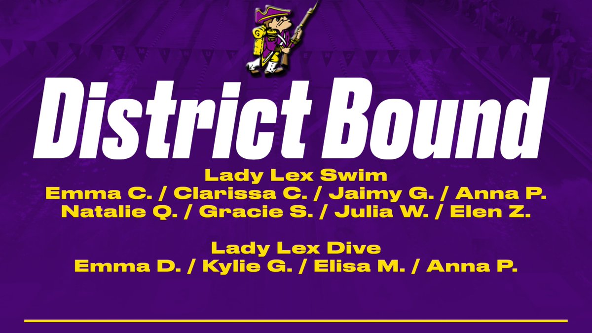 Congrats to the following members of the Swim &amp; Dive team and good luck this week at Districts, which is held at Bowling Green State University. 

The Divers are set to compete on Wednesday &amp; the Swimmers are up on Friday!

Good Luck Lady Lex Swim &amp; Dive