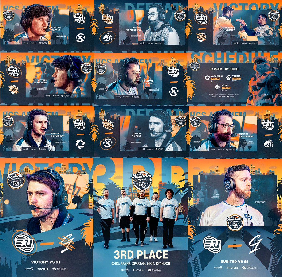IZKDesigns's tweet image. eUnited x HCS Anaheim graphics package🌴

I was tasked to make the social graphics for our coverage at the event, and I am incredibly proud of the outcome! Here's some of what was created, definitely going in the portfolio at some point.
#StandUnited  ❤️ 💙