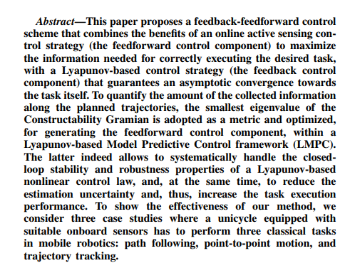 Our article,"Information-aware Lyapunov-based MPC in a
feedback-feedforward control strategy for
autonomous robots" has been accepted! Here's the link: 
ieeexplore.ieee.org/document/97078…