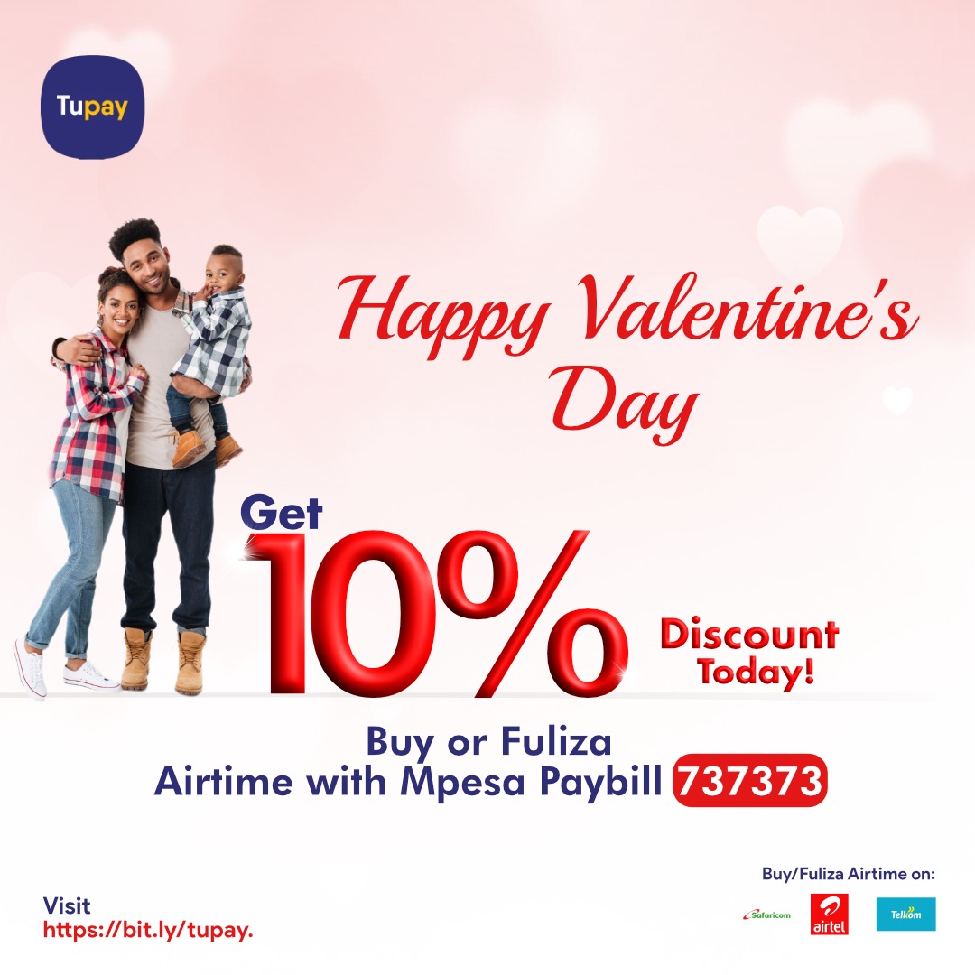 Enjoy more talk time today with your loved ones with 10% extra offer when you buy using Tupay App or M-PESA Paybill 737373 #ValentinesDay #ValentinesDay2022 #MensConference2022 #Mpesa