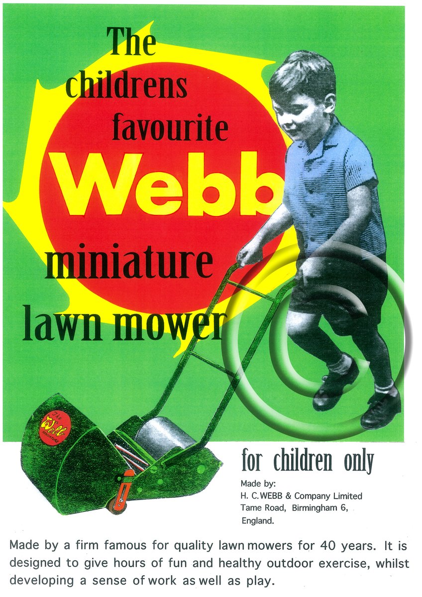 vintagemowers's tweet photo. Webb Children’s #mower 1957
By manufacturer H C Webb &amp; Co. Birmingham, a child size working #lawnmower, a couple in our collection unused in original packaging Modelled by Molly aged 9 months @TheBuddingFD @TatesGCs @southdownshc #museum #charity #gardening #grass #lawn #vintage https://t.co/6q7pWd2fVb