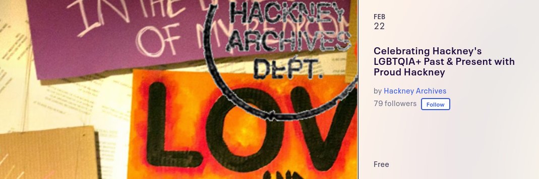 Join us for a tour of our LGBTQIA+ collections in the podcast and many more! #LGBTHM22 

Get a chance to handle the archives and to share your  histories of Hackney's LGBTQIA+ past and future at our Show &amp; Tell on 22/02! 

Book tickets here:  bit.ly/34Q29tg