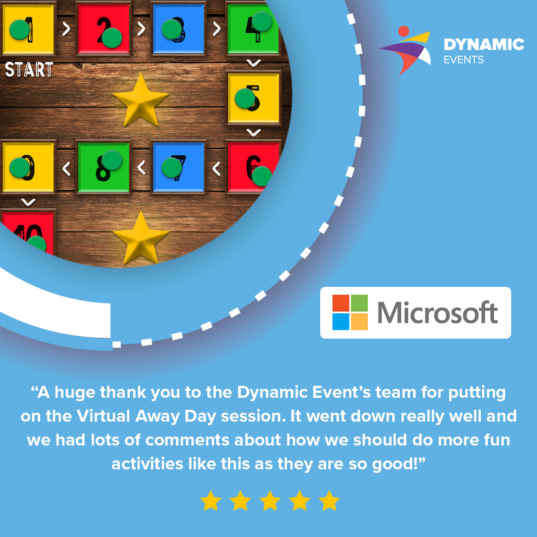 DynamicEventsIE's tweet photo. Lovely feedback from Microsoft on our Virtual Away Day - what a lovely comment to start the week! ๐
#TeamBuilding #VirtualTeamActivities #OnlinEevents #RemoteTeamBuilding #DynamicEvents #EventProfs #VirtualAwayDay https://t.co/7VolK2YgXs